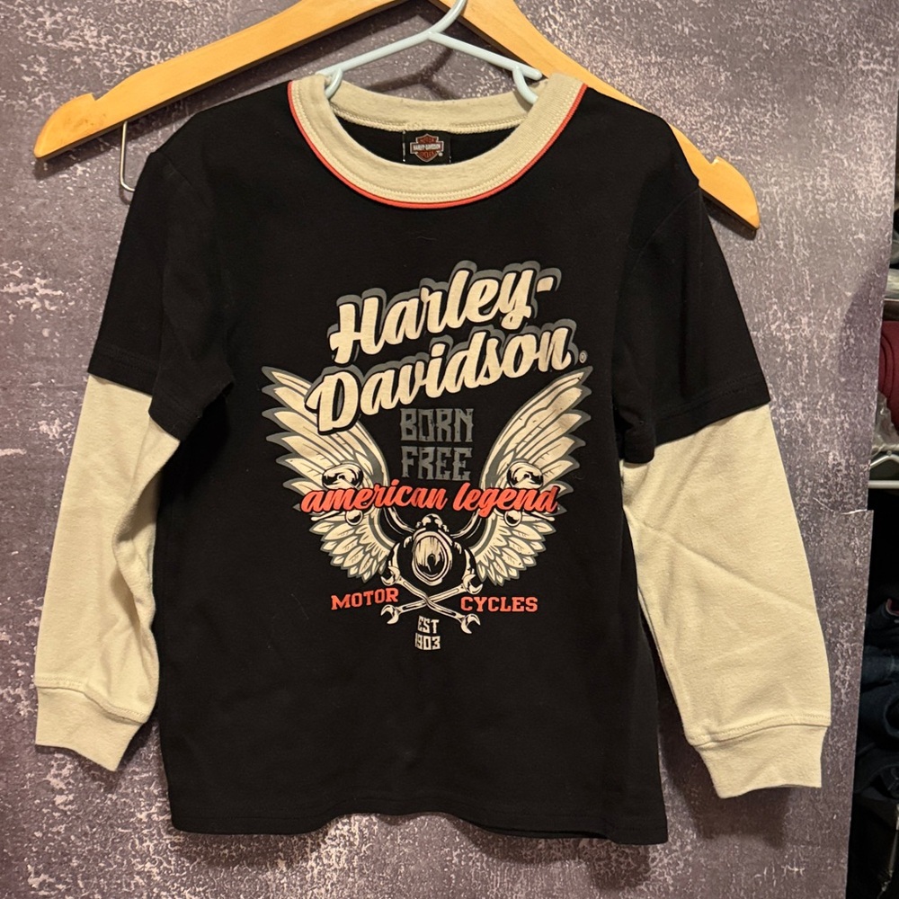Harley-Davidson Kids Long Sleeve Black and Cream Tee
